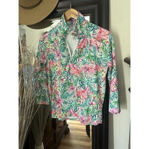 NWT STELLA PARKER Purple Blue Green Starlite Long Sleeve Mock Shirt Small